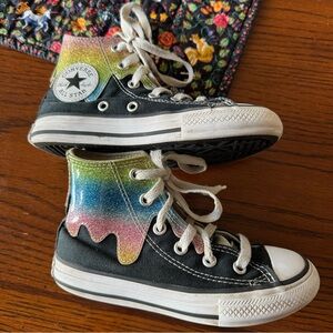 Converse All Star Chuck Taylor High Top Shoes Glitter Rainbow Drip Youth 11